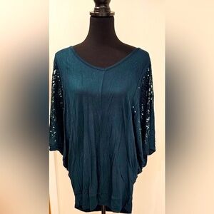 Philosophy Woman Dark Teal Sequin Sleeve Top, Size 0X, NWOT